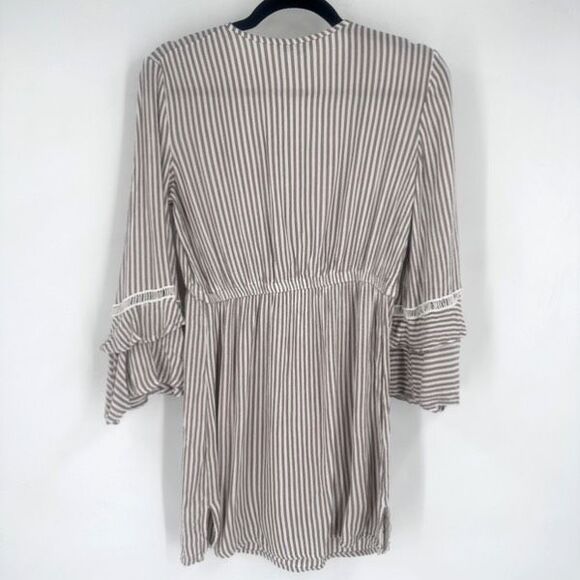 Blue island Womens Striped Pullover Beach Dress Coverup Ruffle Size XS Tan White - Picture 5 of 10